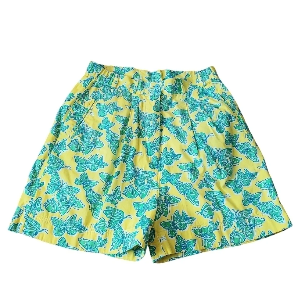 Y2K Lilly Pulitzer Green Yellow Butterfly Print High Rise Shorts Size 8